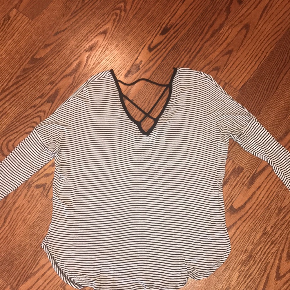 Lace up cotton long sleeve tee